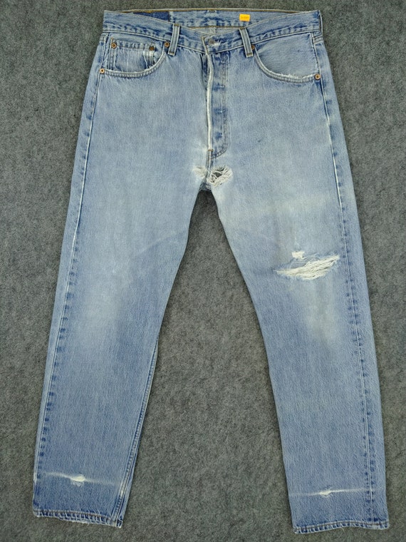 90s Vintage Levi's 501 Jeans 33x31 Light Blue Was… - image 1