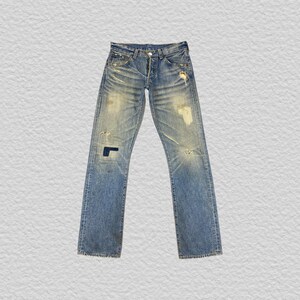 Vintage Levis 507 Distressed Denim Jeans W32xL33.5 Patchwork Boro Style Japanese Market Heavy Faded Washed Workwear Pants Casual Outfits