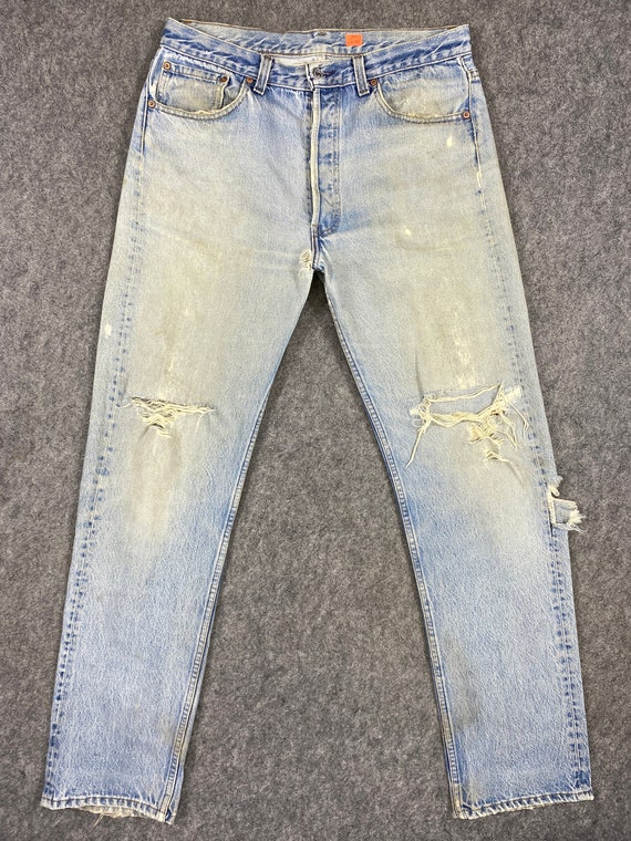 Vintage Levi's 501 Jeans 34x32.5 Light Blue Wash Denim Red Tab