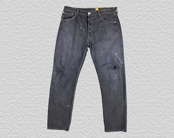Vintage 90s Levis 501 Black Magic Jeans Distressed Paint Splatter Made in USA W34 L32 - Grunge Rock Workwear Denim Custom Thrashed Fade 501s