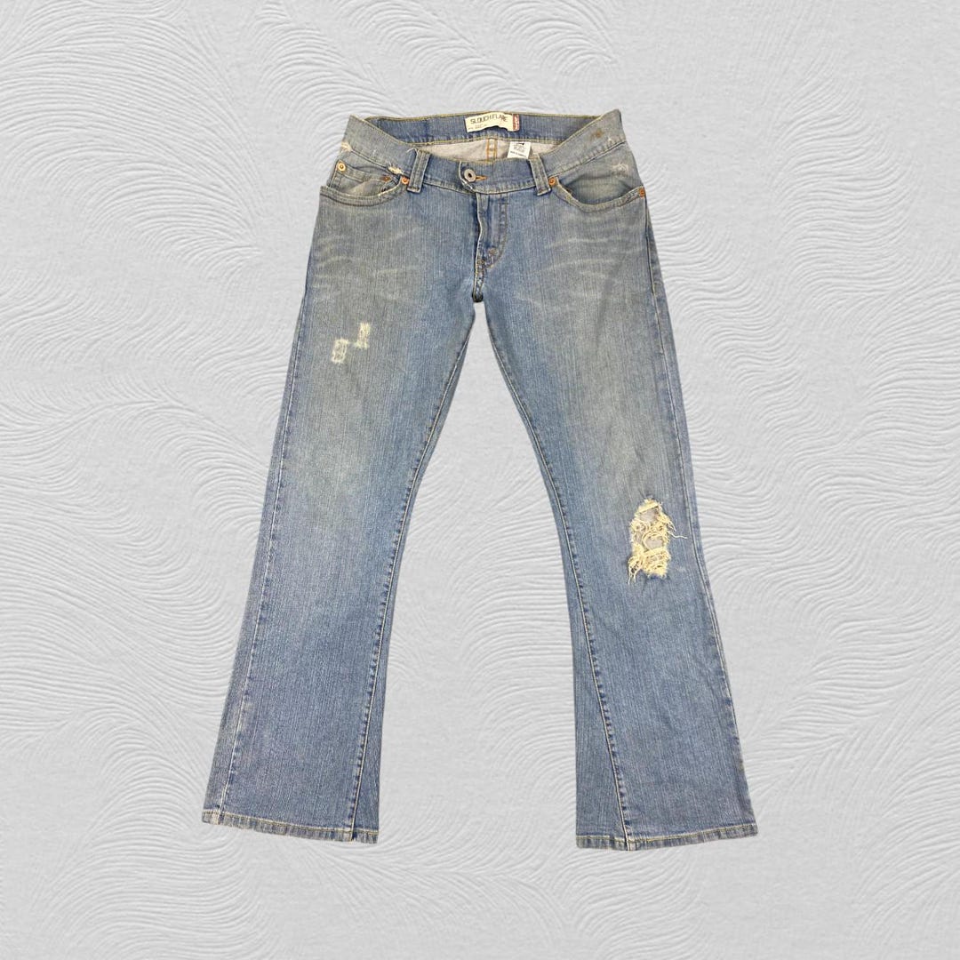Vintage Levi's 527 Slouch Flare Jeans Light Wash Distressed Denim