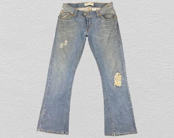 Vintage Levi's 527 Slouch Flare Jeans Light Wash Distressed Denim Vintage Levi's 527 Slouch Flare Jeans Light Wash Distressed Denim