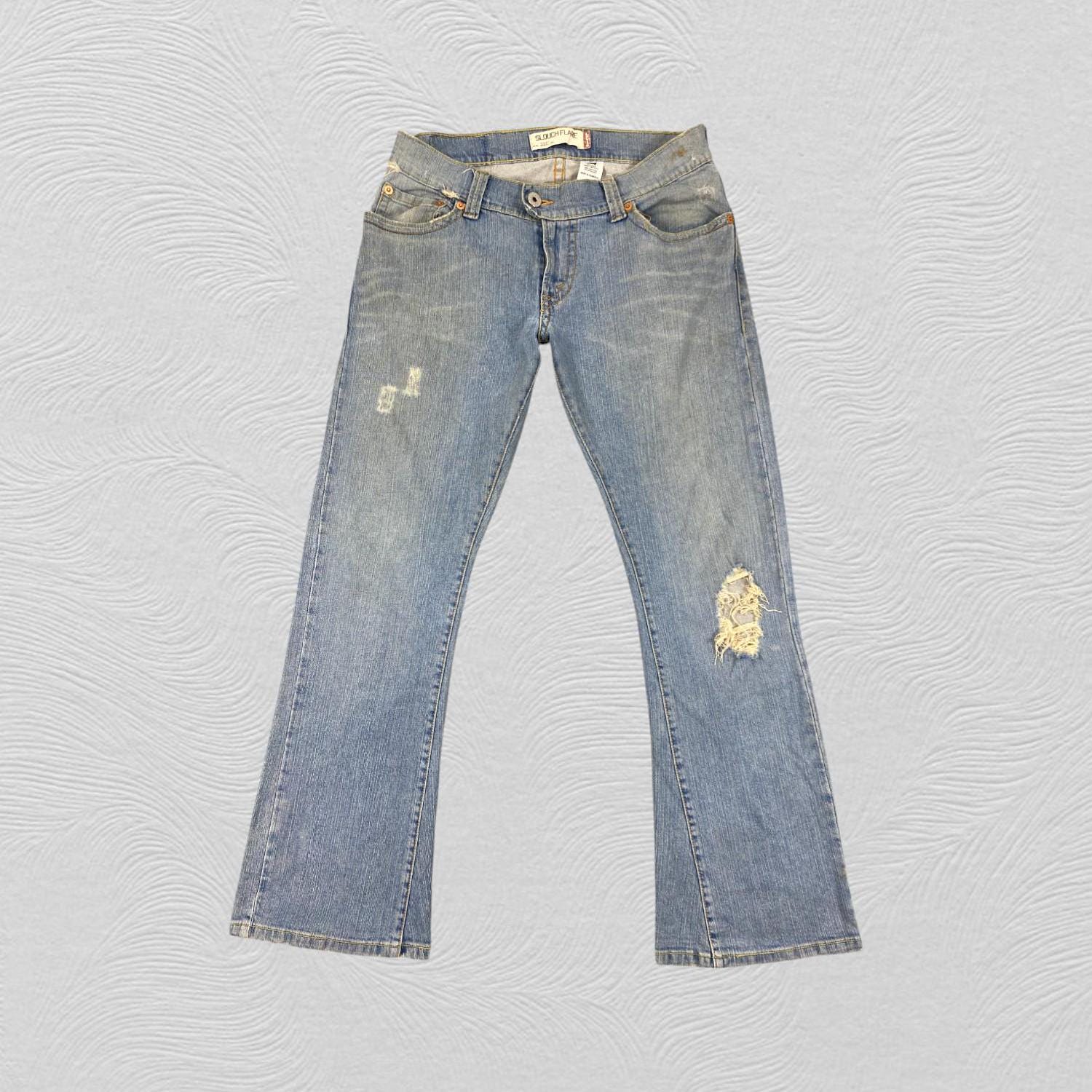 Vintage Levi's 527 Slouch Flare Jeans Light Wash Distressed Denim