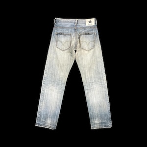 Maat 26 x 29 Vintage Levi's zwarte jeans Distressed denim Made in Vietnam Fusen Usagi Rare Star Patch Low Rise Fade Wash Streetwear