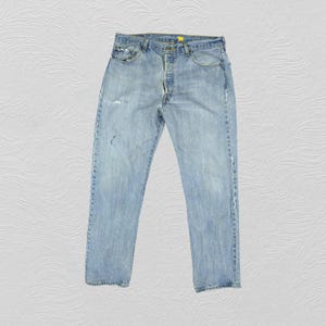 37x36 Vintage Levi&#39;s 501 Pale Blue Denim Red Tab Faded Button Fly Denim Grunge Style Vintage Denim Unisex Jeans