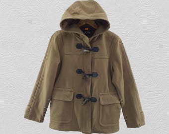 Vintage BEAMS Wool Duffle Coat / Men's Small Camel Winter Jacket / Japanese Streetwear / Toggle Coat / Made in Myanmar