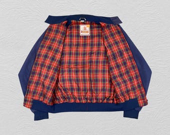 Vintage Baracuta G9 Harrington Jacket Made in England - Classic Blue Harrington Bomber - 90s Menswear Mod Style Tartan Lining - Size Medium