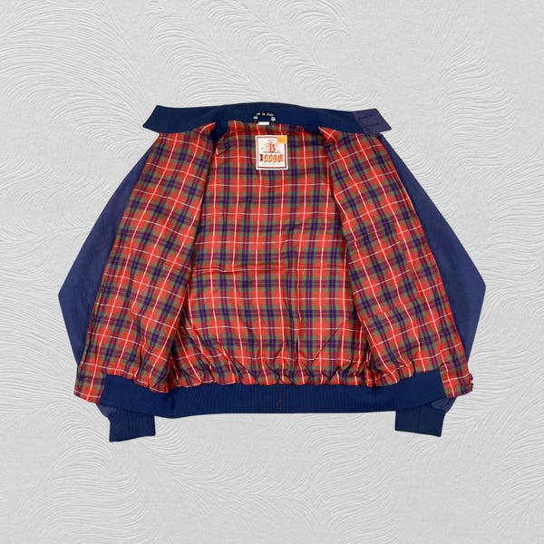 Vintage Baracuta G9 Harrington Jacket Made in England - Classic Blue Harrington Bomber - 90s Menswear Mod Style Tartan Lining - Size Medium