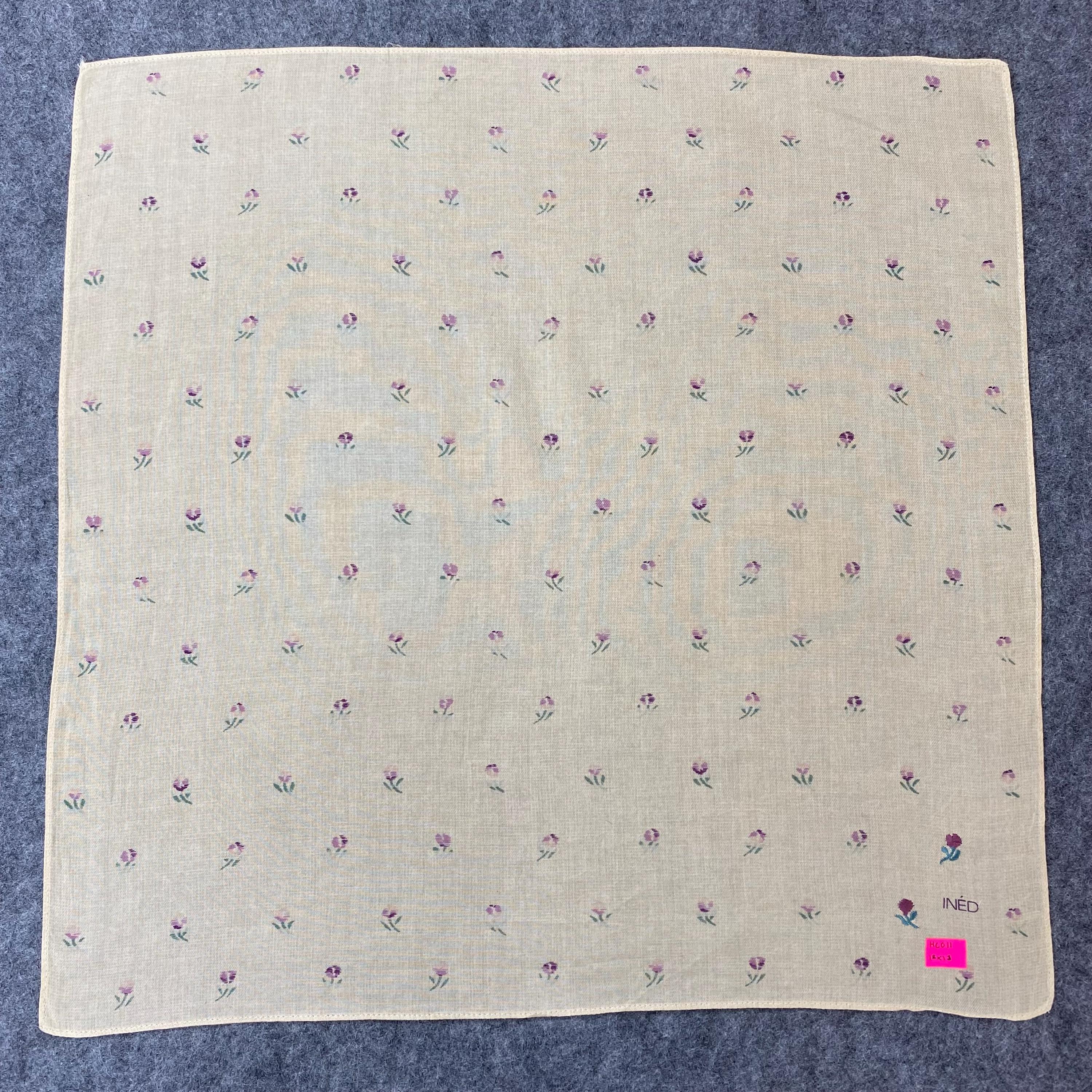 Vintage INED Japan Handkerchief, Designer Cotton Bandana Minimalist Floral Pocket Square Luxury Neck Scarf for Women Y2K Aesthetic Accessory