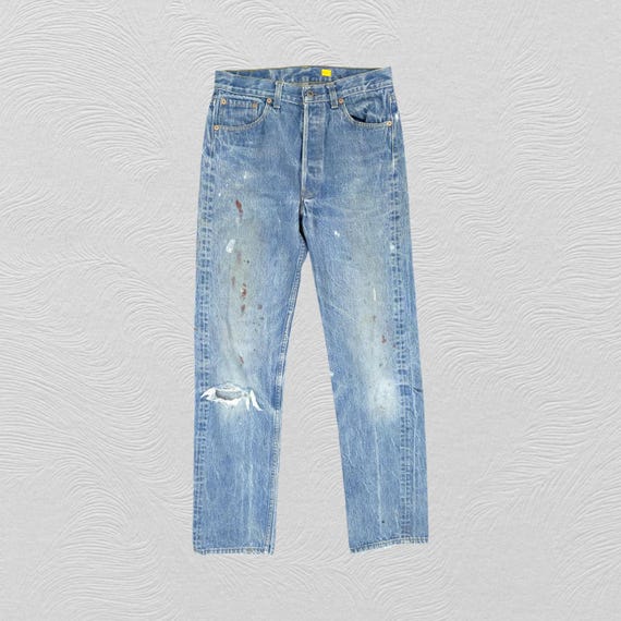 29x32 Vintage Levi's 501xx Paint Stain Light Wash Denim Red
