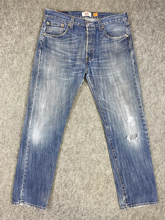 Vintage Levi's 501 Jeans 33x31.5 Distressed Blue Deni… - Gem