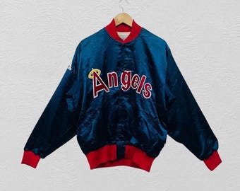 Vintage jaren 80 Los Angeles Angels MLB jas maat large, sportkledingjas, varsityjack, bomberjack, leren jas, werkkledingjas