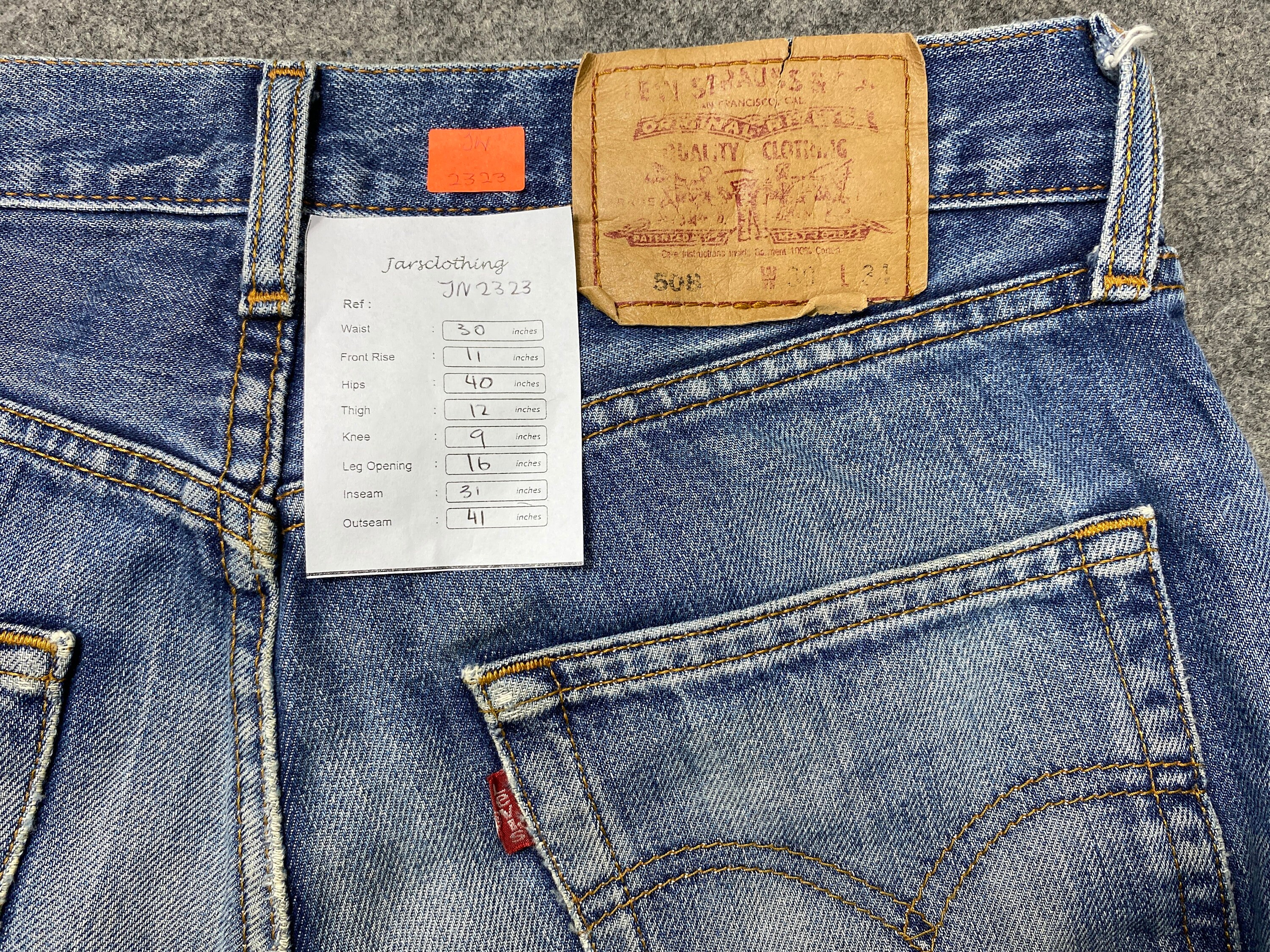 Kleding Gender-neutrale kleding volwassenen Jeans Vintage Levi's 508 Jeans 30x31 Distressed Blue Denim Rood Tab Vervaagd Denim Grunge Stijl Vintage Denim Unisex Jeans 