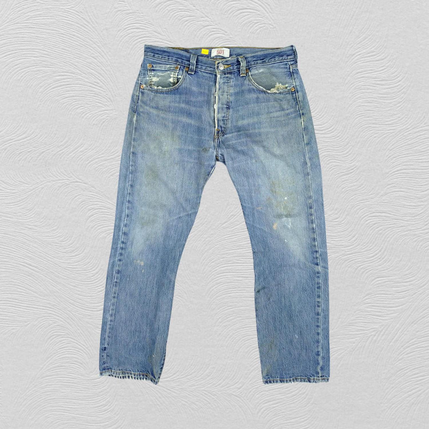 34x29.5 Vintage Levi's 501 Distressed Denim Red Tab Faded  Button Fly Denim Grunge Style Vintage Denim Unisex Jeans