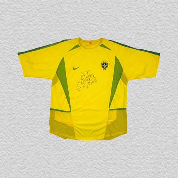 Rare Vintage 2002-2004 Brazil Nike Football Shirt Signed Authentic Brasil National Team Jersey YellowGreen Size L Retro Soccer Ginga Style