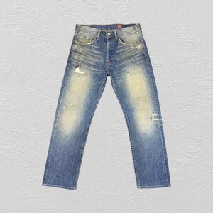 【HI FI FNK】Re Vintage Washed Denim Level 7 Men's Relaxed Straight Wrinkle Whiskered Ripped