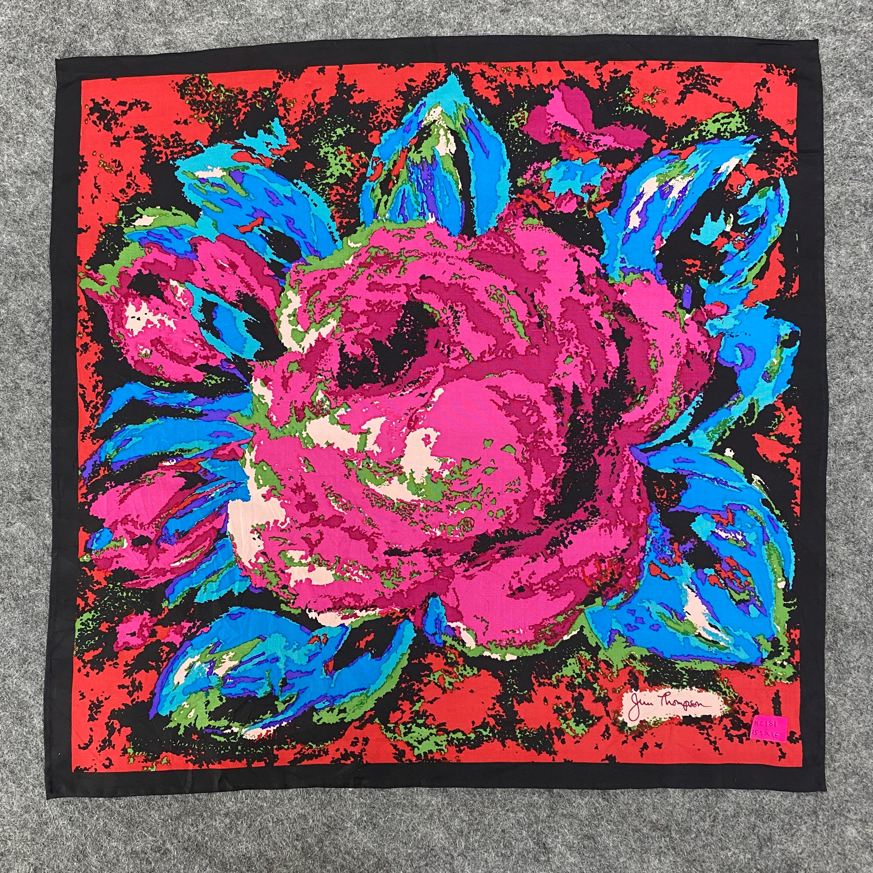 Vintage Jim Thompson Thai Silk Handkerchief Floral Pop Art 1970s