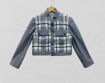 Vintags Courreges jas maat klein geruit geruit/leren jas/werkjas/varsityjack/denimjack/unisex jack/
