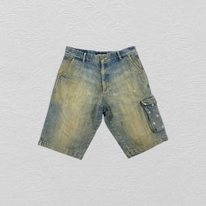 32x13.5 Blue Vintage Stussy Short Jeans Denim-JN3958 Blue Distressed Denim Faded Denim Grunge Style Vintage Denim Unisex Jeans