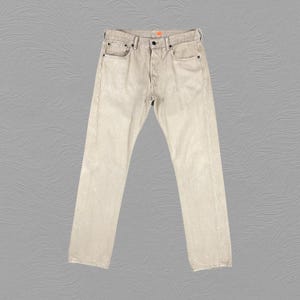 32x32.5 Vintage Levi&#39;s 501 Jeans Khaki Denim Red Tab Faded Denim Grunge Style Vintage Denim Unisex Jeans