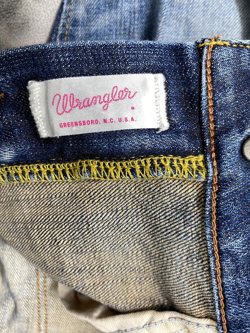 Storlek 29x27.5 Vintage Wrangler Blue Bell Jeans Flare Cut Bootcut Denim, Distressed Fade, Låg midja, Y2K Estetisk Boho Chic bild 12