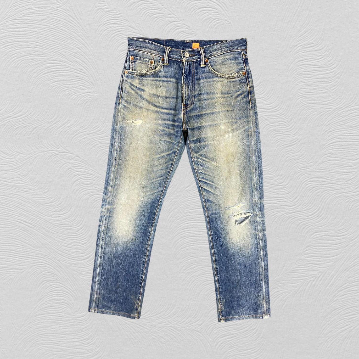 31x29.5 Vintage Levi's 505 Jeans Distressed Blue Denim Red