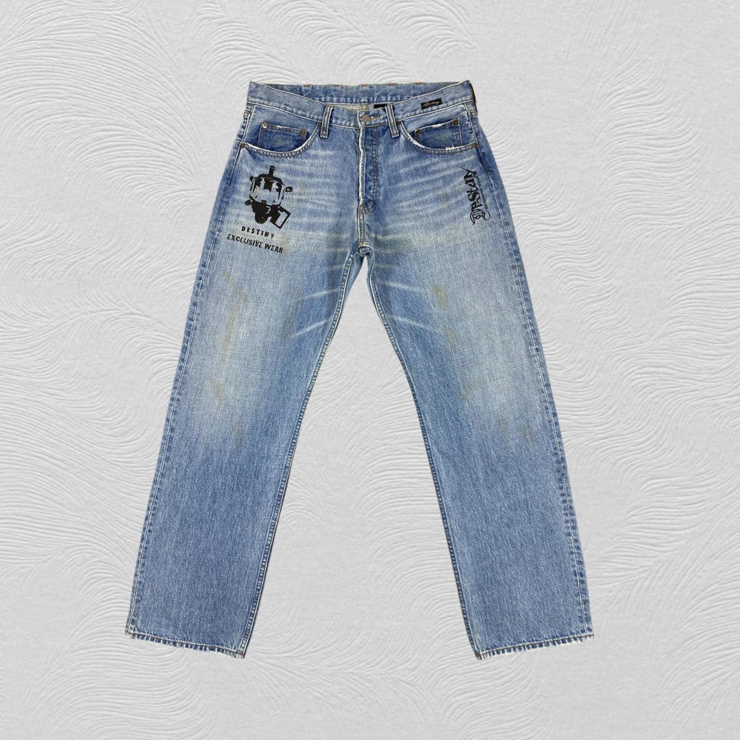 vintage デニム 34x32 Distressed Blue Vintage Japanese Jeans Denim- JN3566