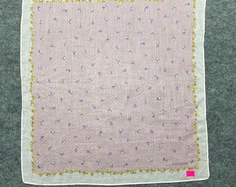 Vintage Guy Laroche Handkerchief Floral Pink Cotton Hanky Designer Pocket Square Women Gift Japan Rare Cute Cottagecore 16.5x17