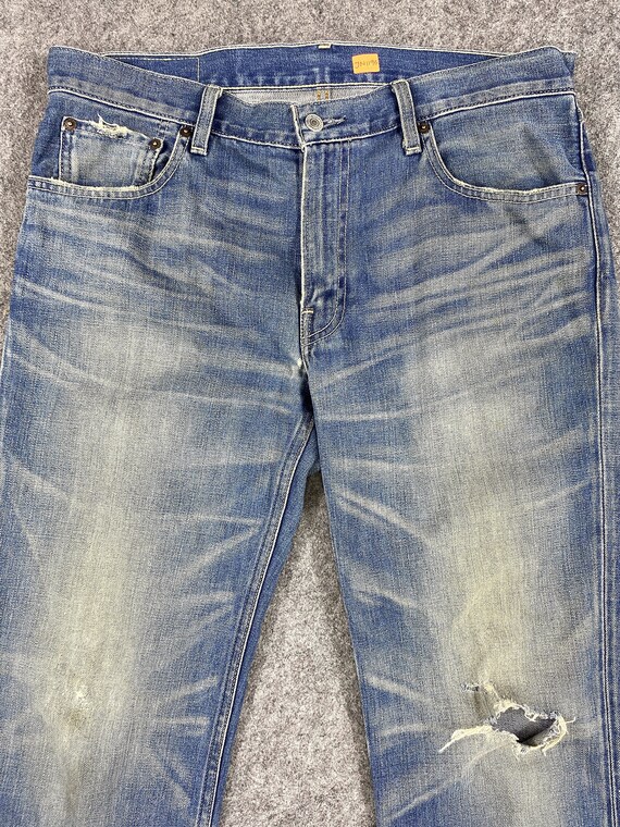 Kleding Gender-neutrale kleding volwassenen Jeans Redline Vintage Levi's 502 Jeans 29x30 Distressed Blue Denim Rood Tab Vervaagd Denim Grunge Stijl Vintage Denim Unisex Jeans 
