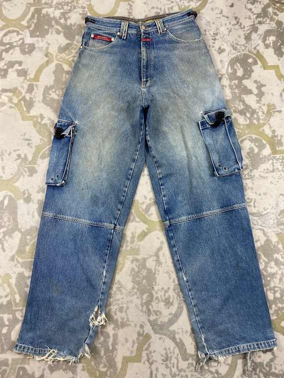 Distressed Blue Dog Town Baggy Multipocket Jeans 31x33.5 Denim Blue Distressed Denim Faded Denim Grunge Style Vintage Denim Unisex Jeans