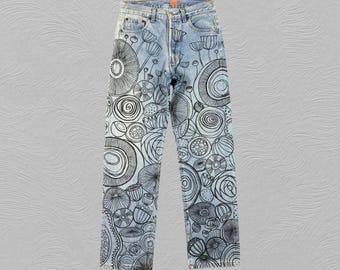 Jeans Levi's 501 vintage personalizados, talla 28 x 30, lavado azul, denim JN3959, denim desgastado azul, denim descolorido, denim vintage estilo grunge, unisex, talla 28