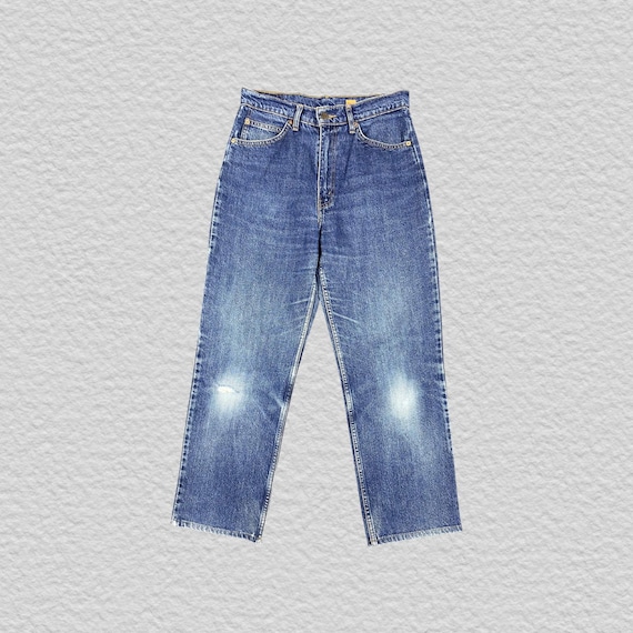 Vintage 90s Levis 859 Orange Tab Jeans Waist 30 x 28 High Waisted Medium Wash Blue Denim Pants High Rise Straight Leg Made in Philippines