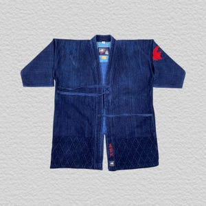 Vintage Japanese Kendo Gi Jacket Indigo Dyed Sashiko Weave, Made in Japan Ryu Noragi Kimono Cardigan Hanten Martial Arts Size M L