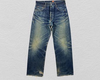 30x28 Redline Distressed Blue Vintage Levi&#39;s 702 Big E Denim-JN3946 Blue Distressed Denim Faded Denim Grunge Style Vintage Jeans Unisex