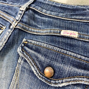 Storlek 29x27.5 Vintage Wrangler Blue Bell Jeans Flare Cut Bootcut Denim, Distressed Fade, Låg midja, Y2K Estetisk Boho Chic bild 15