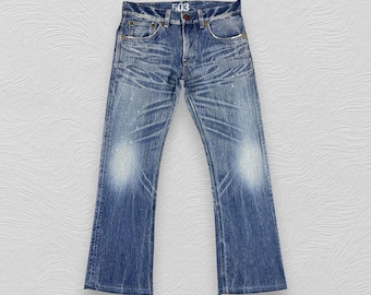 34x30.5 Vintage Edwin 503 Blue Trip Jeans 30x32 Made in Japan Bootcut Selvedge Style Y2K Faded Denim 100% Cotton