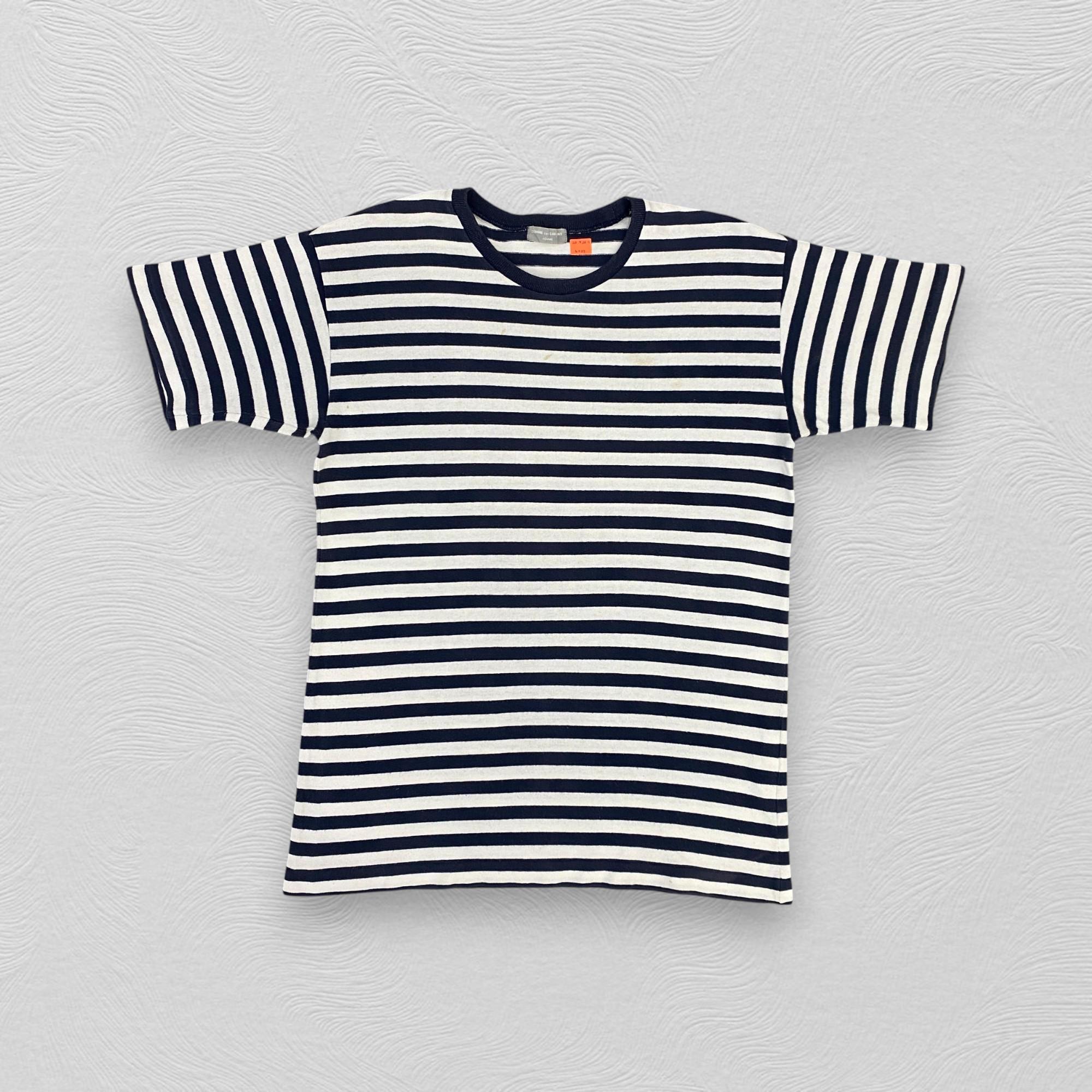 Vintage Comme des Garcons Homme Striped T-Shirt Navy White Border Tee Rei Kawakubo Made in Japan Size M/L 20x28.5
