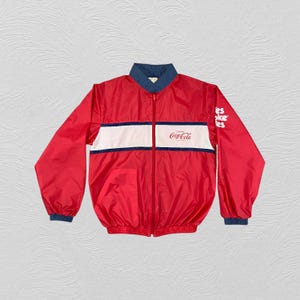Vintage 80s Coca Cola Red Full Zip Red Windbreaker Small Size 100% Nylon Jacket Thrift Jacket Streetwear Casual Outerwear Unisex Tops