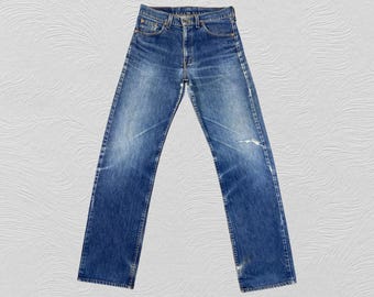 31x34 Vintage Levi&#39;s 519 USA Blue Distressed Denim Red Tab Faded Denim Grunge Style Vintage Denim Unisex Jeans