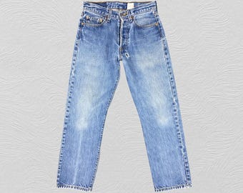 28x28.5 Vintage Levi&#39;s 501 Jeans Blue Denim Red Tab Faded Denim Grunge Style Vintage Denim Unisex Jeans