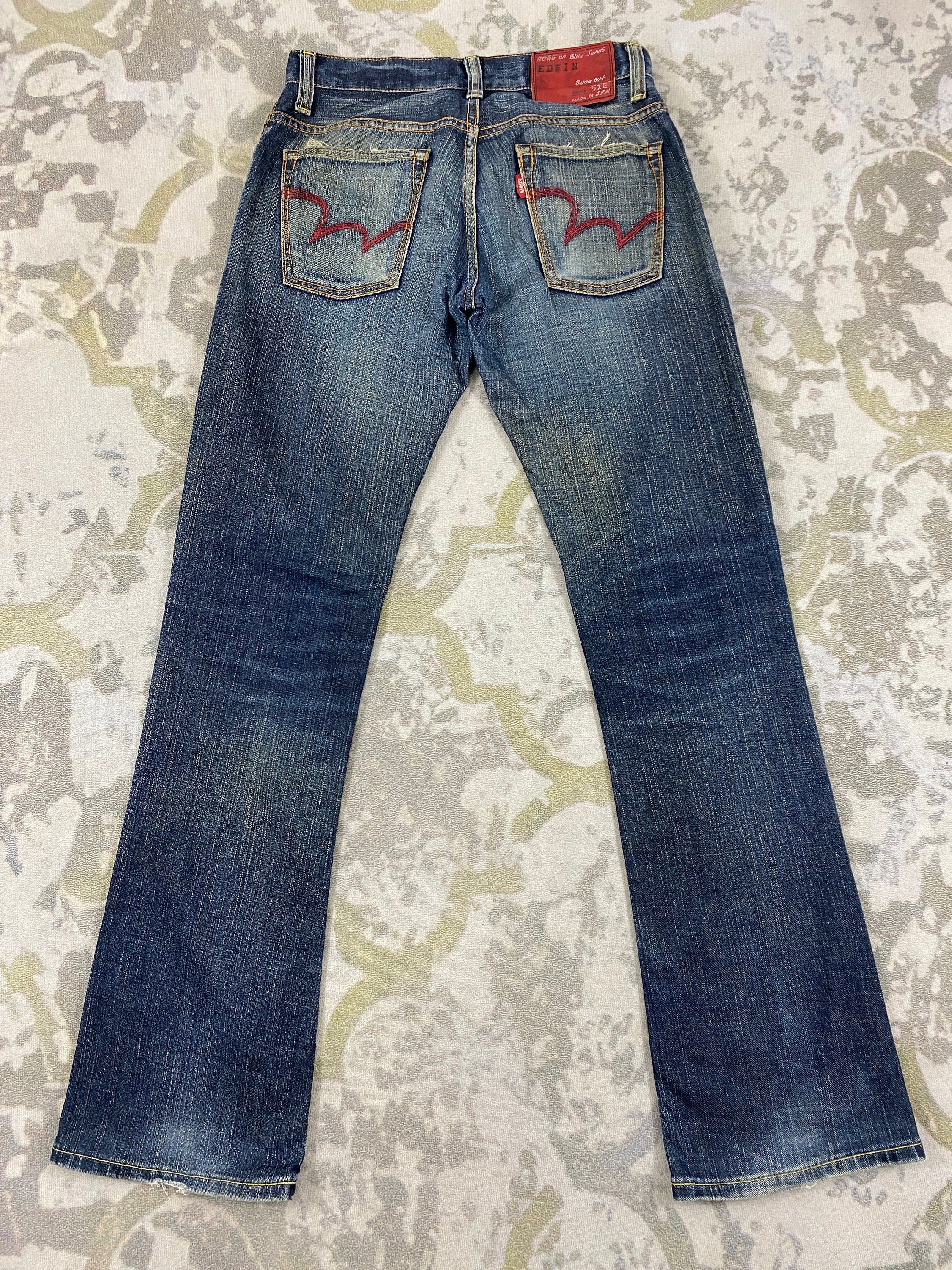 30x32.5 Distressed Blue Vintage Edwin Flare Jeans Denim