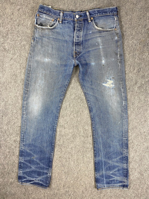 Vintage Levi's 501 Jeans 34x32 Dirty Blue Denim Red Tab Faded