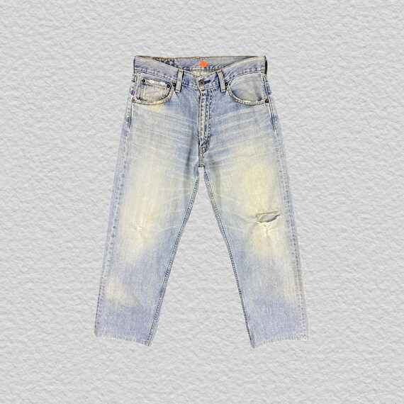 Vintage Levis 503 Jeans Size 31x28.5 Distressed Light Wash Denim Pants, Vintage Levis 503-03 Leather Patch Blue Jeans Y2K Streetwear