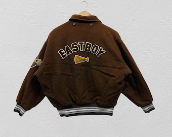 Vintage East Boy-varsityjack groot logo stadionjack, vintage kleding, vintage jaren 90, streetwear-jack, bomberjack, groot formaat