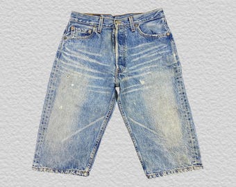 Vintage 90s Levi's 501 Made in USA Denim Shorts Light Wash W29 Button Fly 553 Factory Levi Strauss 501 Custom Cut Off Shorts Distressed Fade
