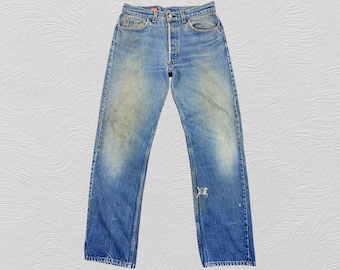Vintage 90s Levi's 501 Jeans Made in USA Mens W31 L30.5 Blue Denim Straight Leg Distressed Grunge Authentic Levi's 501-0115 Factory 653