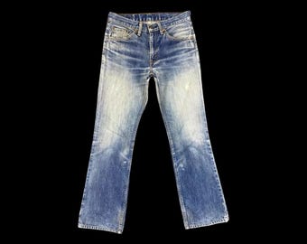 Vintage Levi's 517 jeans heren 30 x 30 distressed bootcut denim gemaakt in Japan jaren 90/00 grunge mode vervaagd blauw authentiek Levi Strauss & Co