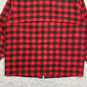 Op de afbeelding: Een rood-zwart geruit overhemd. Het overhemd heeft een klassiek buffelruitpatroon. De stof lijkt een materiaal van gemiddeld gewicht te zijn, geschikt voor koeler weer. Het overhemd heeft een knoopontwerp.