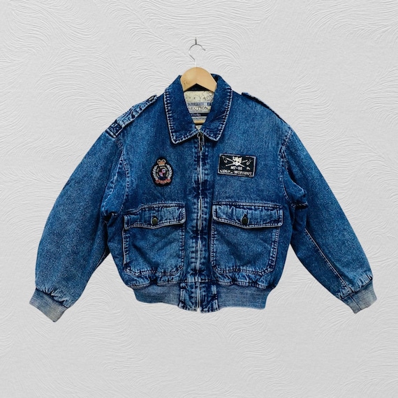 Vintage Fsection Acidwash Denim Bomber Jacket Japanese Brand