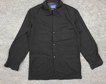 Kurtka robocza Vintage Pendleton z wełny, czarna, wyprodukowana w USA, minimalistyczna, robocza kurtka z lat 90., klasyczna odzież wierzchnia, rozmiar S